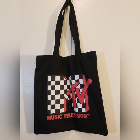 MTV Handbags - MTV GRAPHIC BLACK CHECKERED TOTE